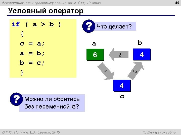 46 Алгоритмизация и программирование, язык C++, 10 класс Условный оператор ? Можно ли обойтись