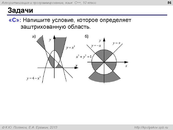 Алгоритмизация и программирование, язык C++, 10 класс 56 Задачи «C» : Напишите условие, которое