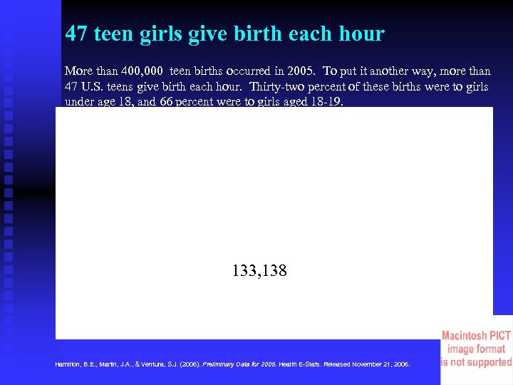 47 teen girls give birth each hour More than 400, 000 teen births occurred