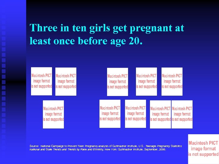 Three in ten girls get pregnant at least once before age 20. Source: National