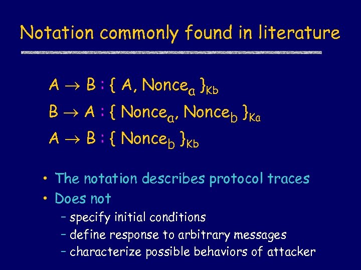 Notation commonly found in literature A B : { A, Noncea }Kb B A