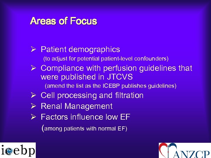 Areas of Focus Ø Patient demographics (to adjust for potential patient-level confounders) Ø Compliance