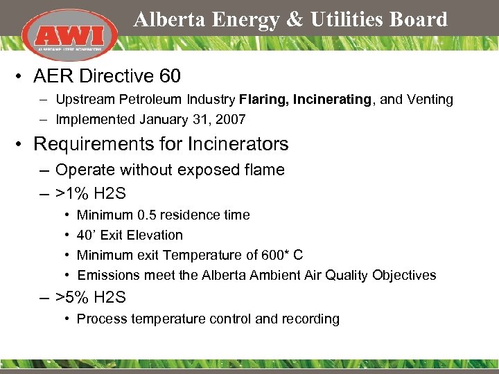 Alberta Energy & Utilities Board • AER Directive 60 – Upstream Petroleum Industry Flaring,