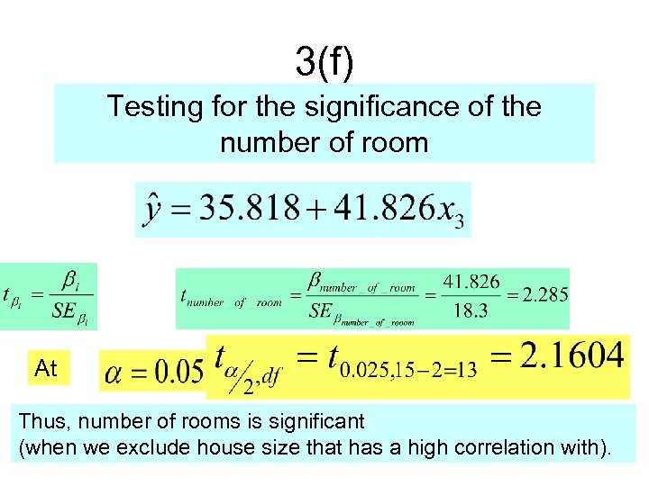 3(f) Testing for the significance of the number of room At Thus, number of