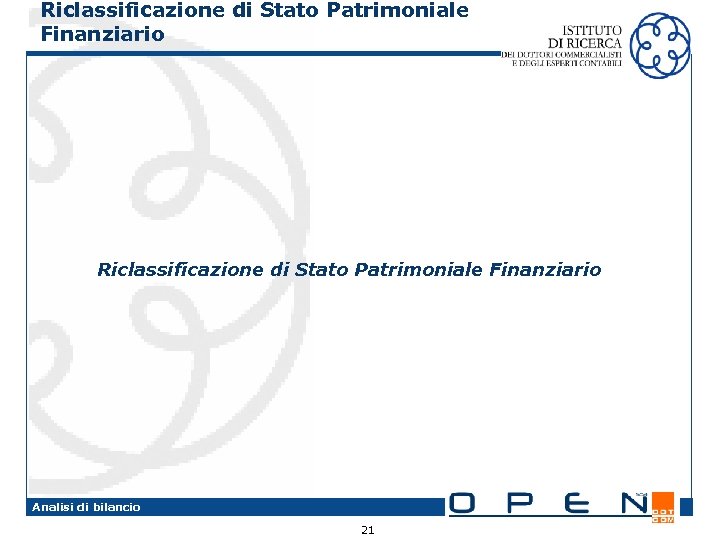 Riclassificazione di Stato Patrimoniale Finanziario Analisi di bilancio 21 