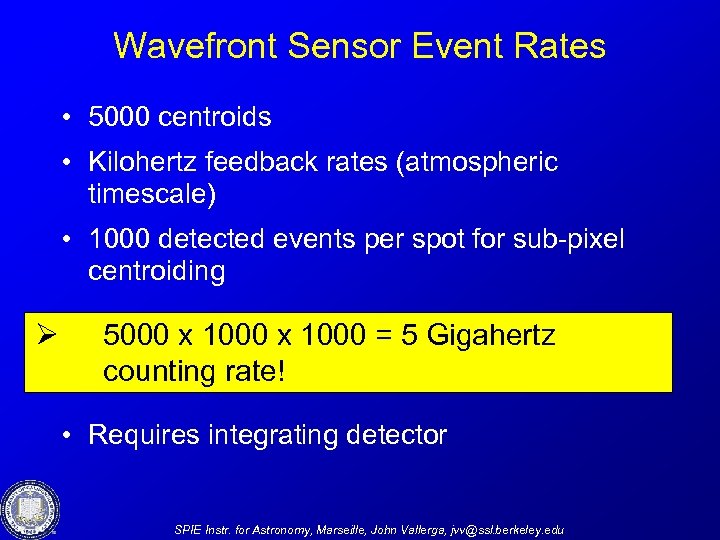 Wavefront Sensor Event Rates • 5000 centroids • Kilohertz feedback rates (atmospheric timescale) •