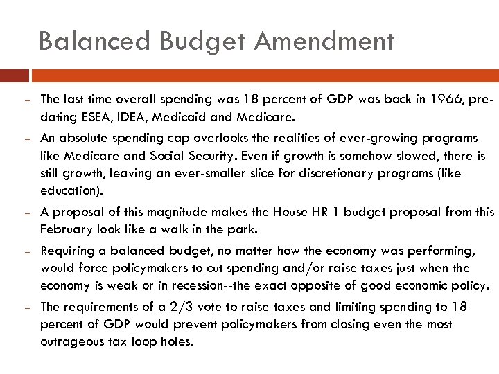Balanced Budget Amendment – – – The last time overall spending was 18 percent