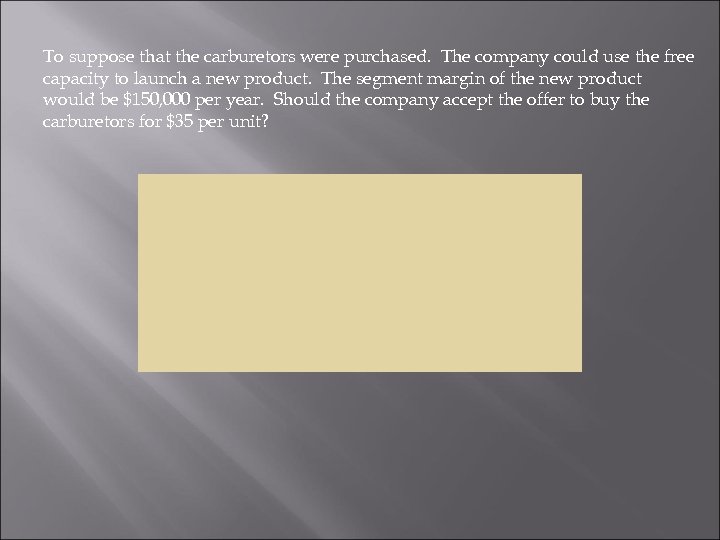 To suppose that the carburetors were purchased. The company could use the free capacity