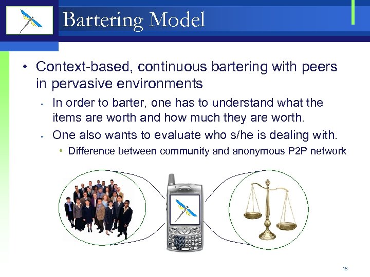 Bartering Model • Context-based, continuous bartering with peers in pervasive environments • • In
