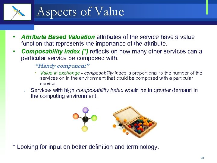 Aspects of Value • Attribute Based Valuation attributes of the service have a value