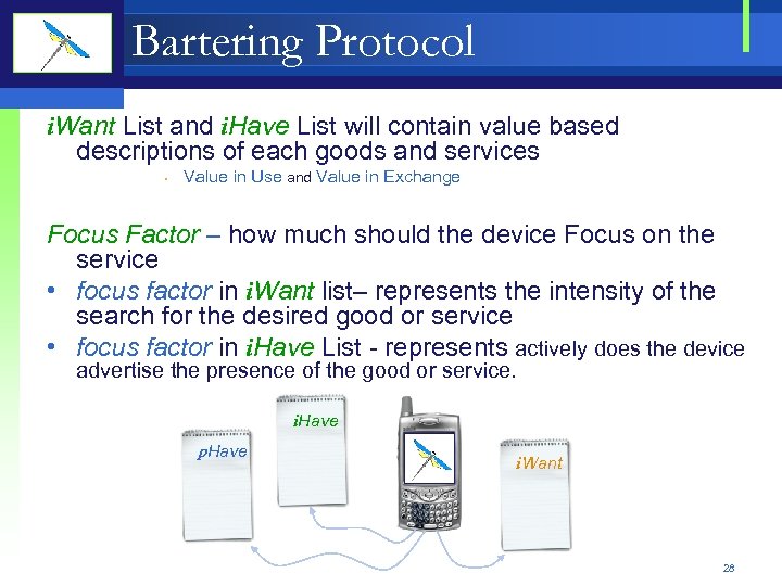 Bartering Protocol i. Want List and i. Have List will contain value based descriptions