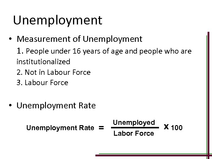 Unemployment • Measurement of Unemployment 1. People under 16 years of age and people