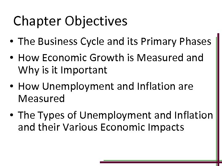 Chapter Objectives • The Business Cycle and its Primary Phases • How Economic Growth