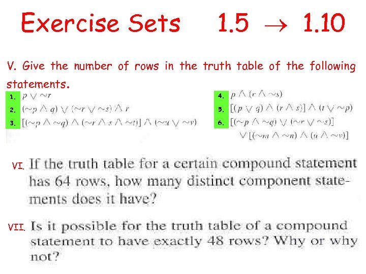 Exercise Sets 1. 5 1. 10 V. Give the number of rows in the