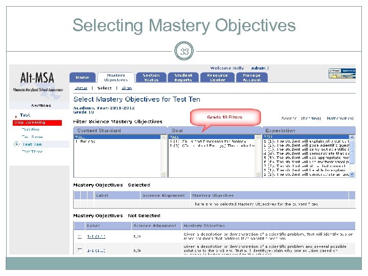 Selecting Mastery Objectives 33 
