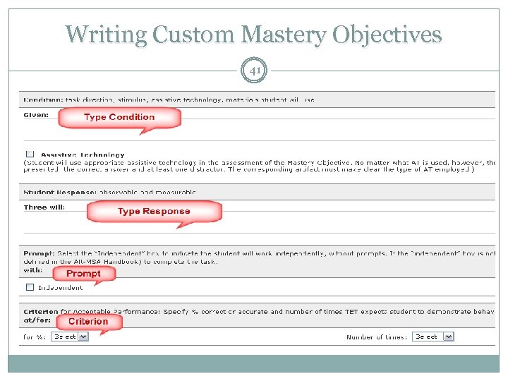 Writing Custom Mastery Objectives 41 