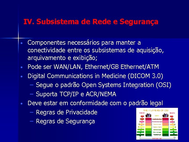 IV. Subsistema de Rede e Segurança • • Componentes necessários para manter a conectividade