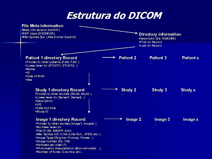 Estrutura do DICOM File Meta information • Meta info version (0 x 0001) •