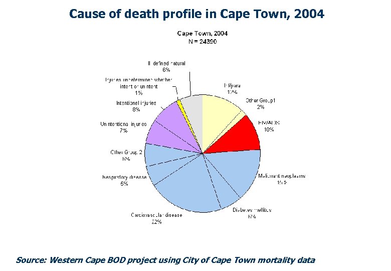 Cause of death profile in Cape Town, 2004 Source: Western Cape BOD project using