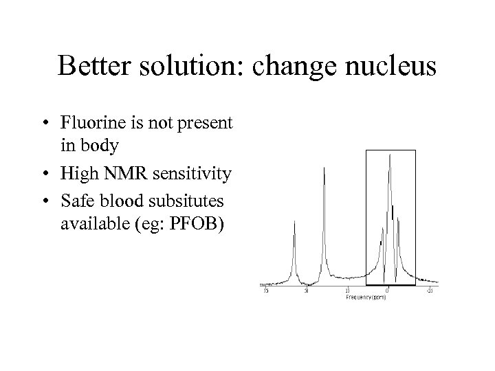 Better solution: change nucleus • Fluorine is not present in body • High NMR
