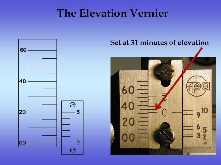 The Elevation Vernier Set at 31 minutes of elevation 