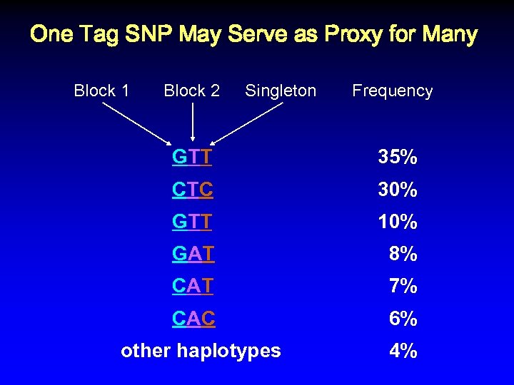 One Tag SNP May Serve as Proxy for Many Block 1 Block 2 GTT