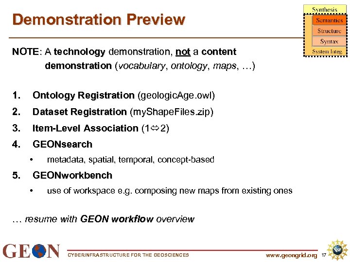 Demonstration Preview NOTE: A technology demonstration, not a content demonstration (vocabulary, ontology, maps, …)