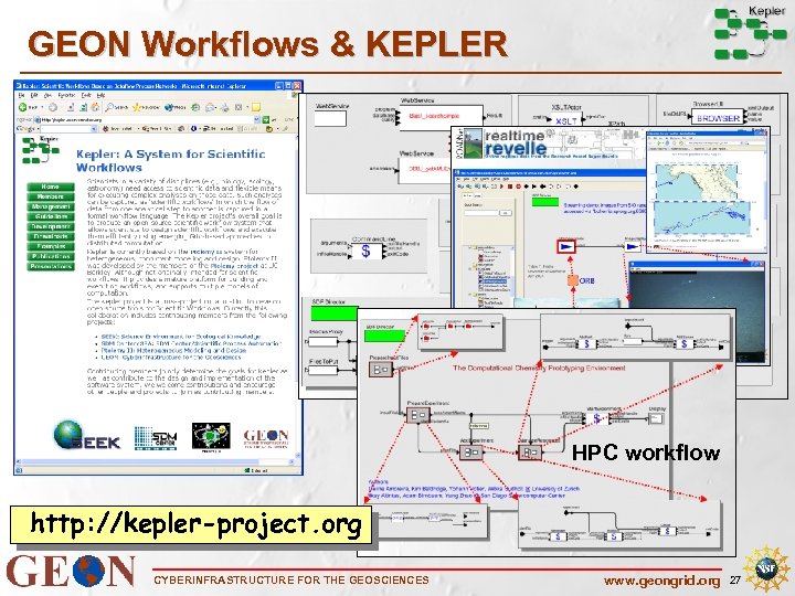 GEON Workflows & KEPLER HPC workflow http: //kepler-project. org CYBERINFRASTRUCTURE FOR THE GEOSCIENCES www.