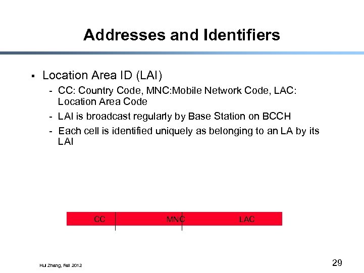 Addresses and Identifiers § Location Area ID (LAI) - CC: Country Code, MNC: Mobile