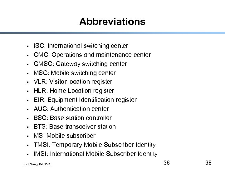 Abbreviations § § § § ISC: International switching center OMC: Operations and maintenance center