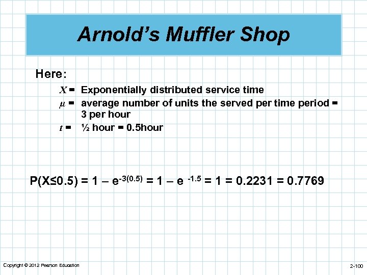 Arnold’s Muffler Shop Here: X = Exponentially distributed service time µ = average number