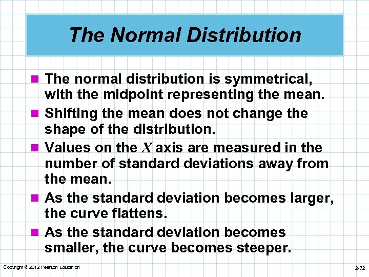 The Normal Distribution n The normal distribution is symmetrical, n n with the midpoint