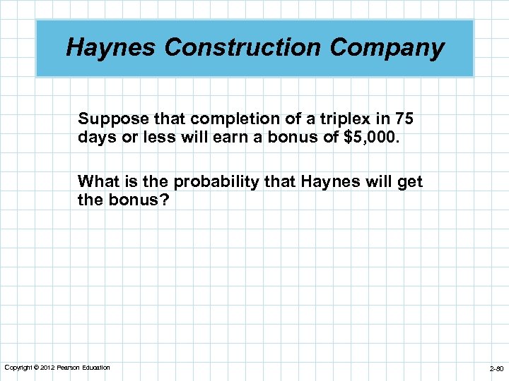 Haynes Construction Company Suppose that completion of a triplex in 75 days or less