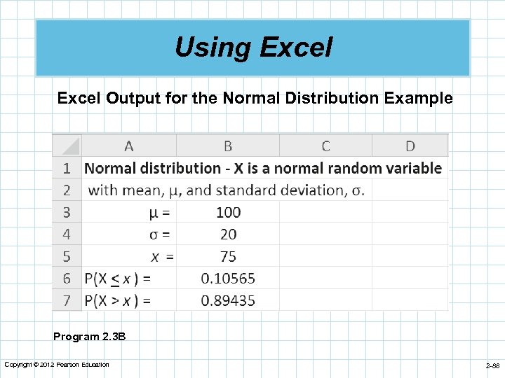 Using Excel Output for the Normal Distribution Example Program 2. 3 B Copyright ©