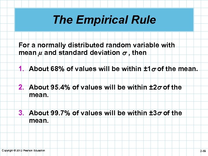 The Empirical Rule For a normally distributed random variable with mean µ and standard