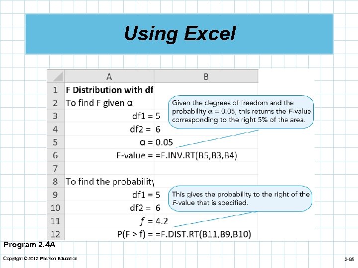 Using Excel Program 2. 4 A Copyright © 2012 Pearson Education 2 -95 