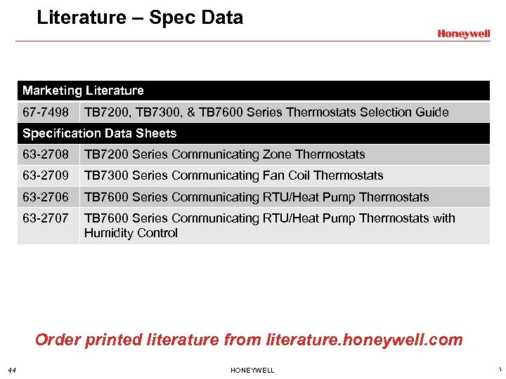 Literature – Spec Data Marketing Literature 67 -7498 TB 7200, TB 7300, & TB