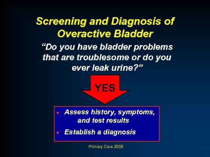 Screening and Diagnosis of Overactive Bladder “Do you have bladder problems that are troublesome