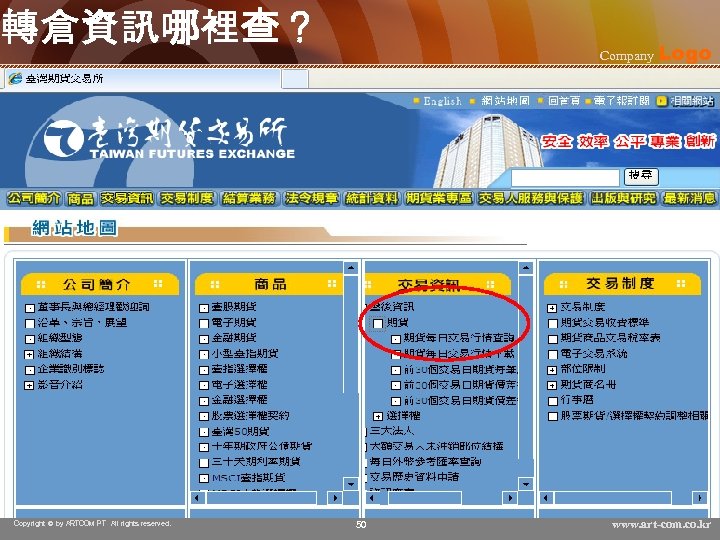 轉倉資訊哪裡查？ Copyright © by ARTCOM PT All rights reserved. Company Logo 50 www. art-com.