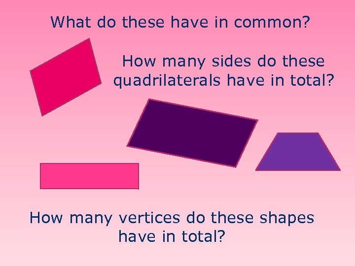 What do these have in common? How many sides do these quadrilaterals have in