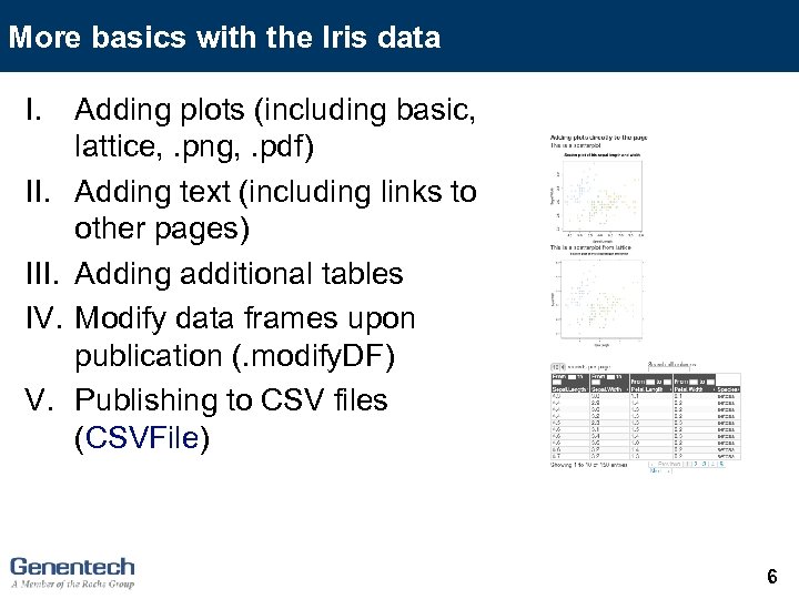 More basics with the Iris data I. III. IV. V. Adding plots (including basic,