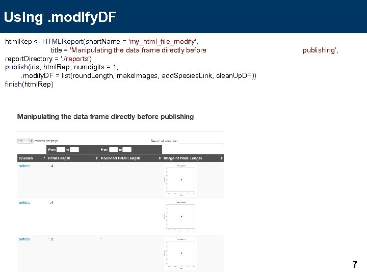 Using. modify. DF html. Rep <- HTMLReport(short. Name = 'my_html_file_modify', title = 'Manipulating the