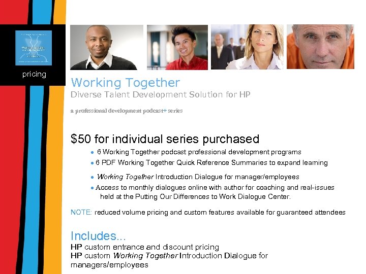 SIX TOPICS pricing Working Together Diverse Talent Development Solution for HP a professional development