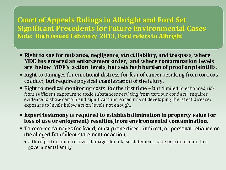 Court of Appeals Rulings in Albright and Ford Set Significant Precedents for Future Environmental