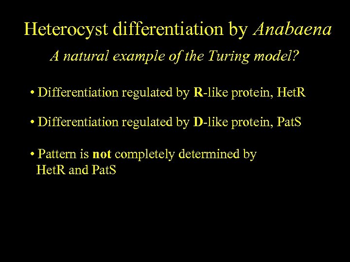 Heterocyst differentiation by Anabaena A natural example of the Turing model? • Differentiation regulated