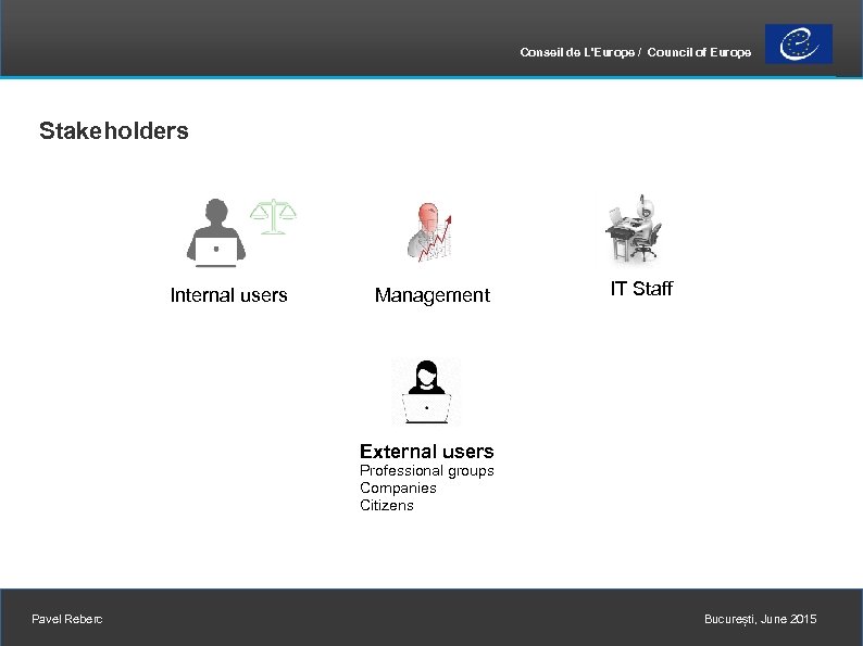 Conseil de L'Europe / Council of Europe Stakeholders Internal users Management IT Staff External