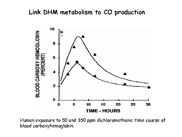 Link DHM metabolism to CO production Human exposure to 50 and 350 ppm dichloromethane: