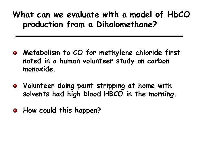 What can we evaluate with a model of Hb. CO production from a Dihalomethane?