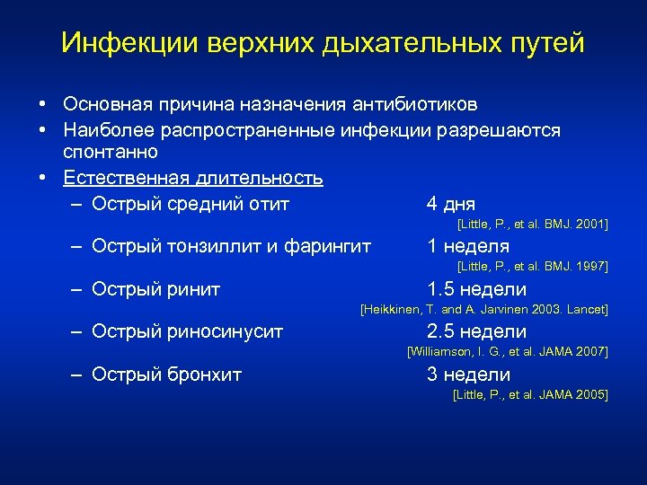 Инфекции верхних дыхательных путей • Основная причина назначения антибиотиков • Наиболее распространенные инфекции разрешаются