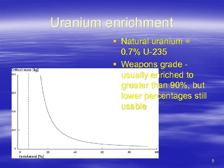 Uranium enrichment § Natural uranium = 0. 7% U-235 § Weapons grade usually enriched